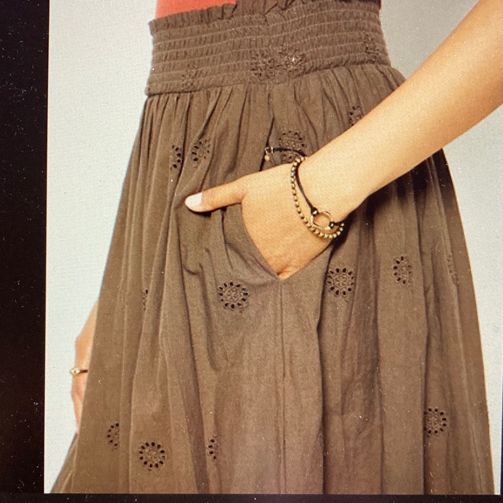 Grace Midi Eyelet Skirt in Kalamata Brown - Picture 3 of 3